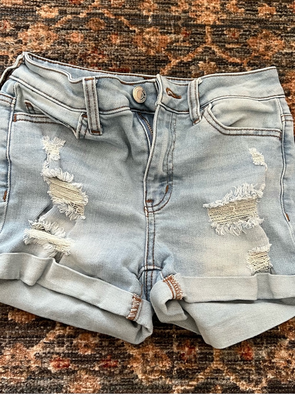 SO Light Blue Distressed Rolled Cuff Denim Shorts